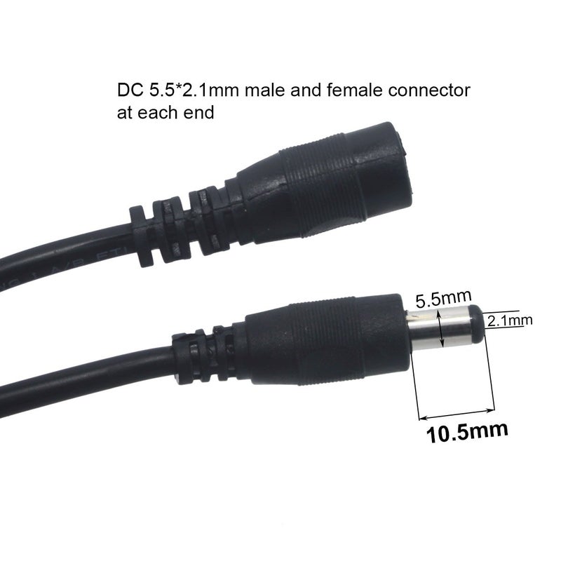 Litever Extension Cable 20 awg 3.3 ft, Extra for Litever LL-008 Series Under Cabinet Lights.5.5mm x 2.1mm DC Plugs, Male to Female, for 5~24VDC LED Light Strips, CCTV; Extension Jumper Cord-(4-Pack) - Image 3